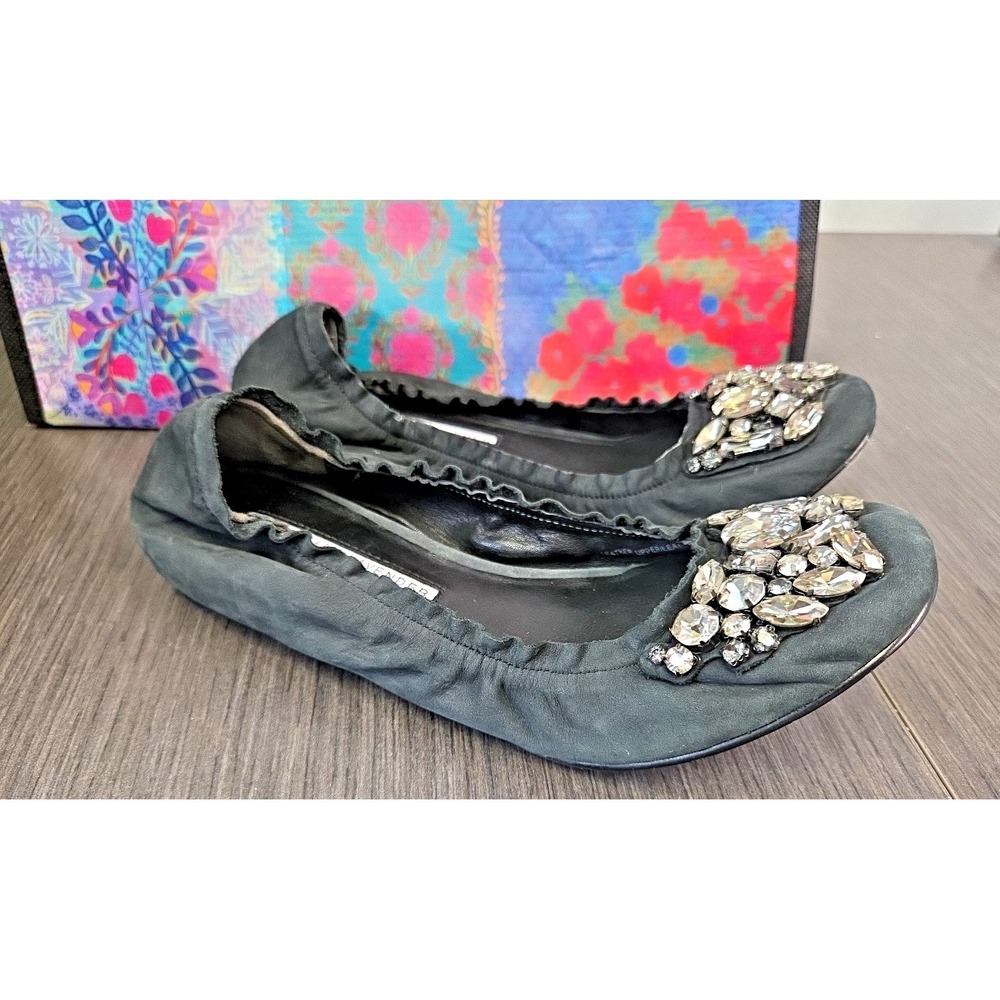 VERA WANG LAVENDER Millie Dark Gray Suede Crystal Flats Womens US 5.5M